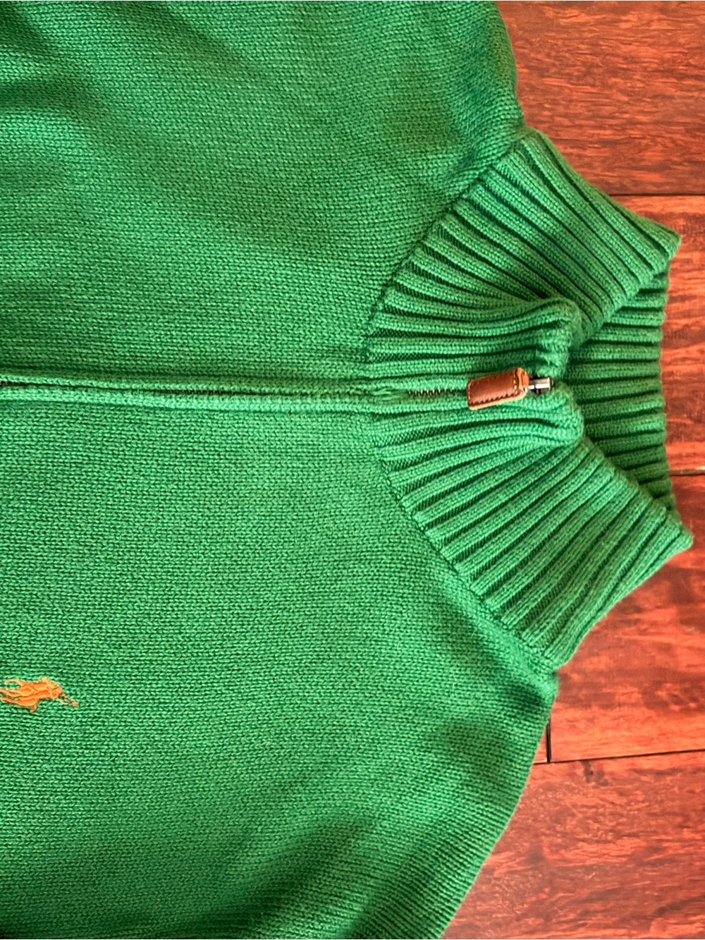 Polo by Ralph Lauren Kelly Green Quarter-Zip Sweater with Gold Pony - Picture 4 of 5